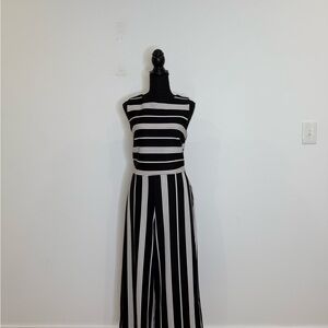 New York & Company Monochrome Striped Jumpsuit